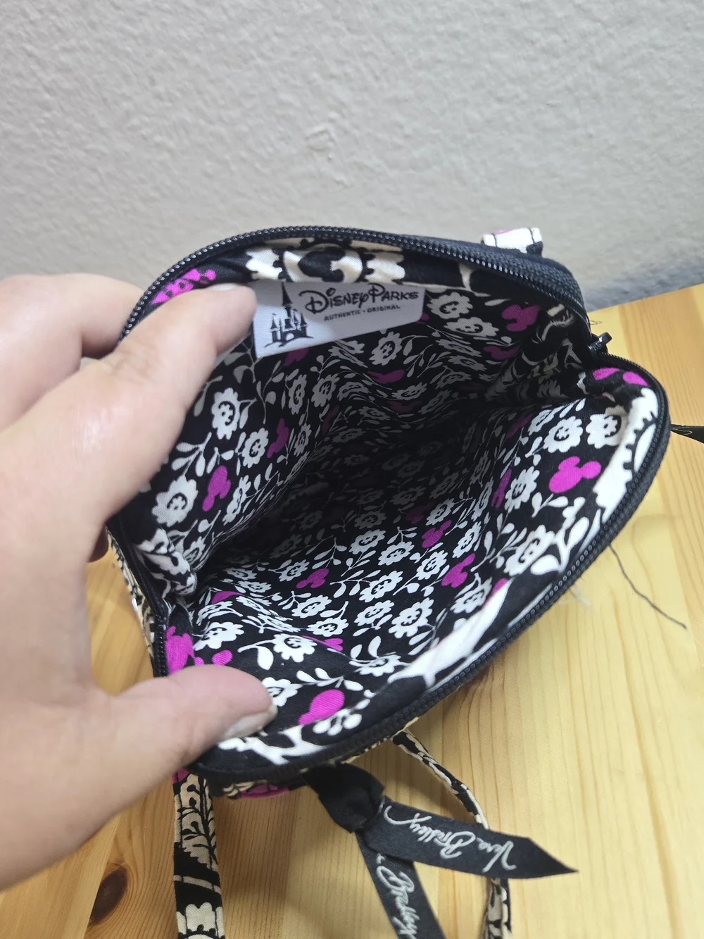 Vera Bradley Disney Black Floral Crossbody with Cream & Pink Accents